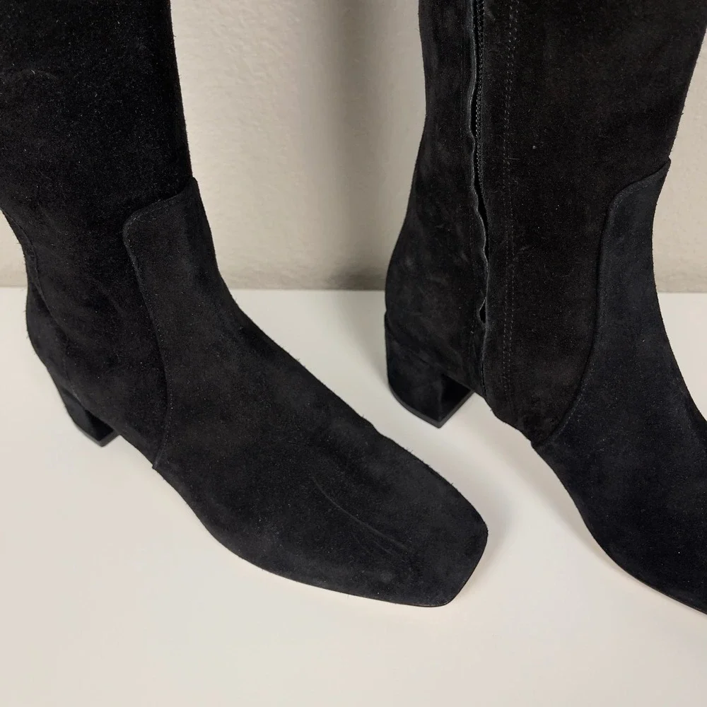 AEYDE Letizia Over the Knee‎ Boots Black Suede Square Toe Block Heel EU 37